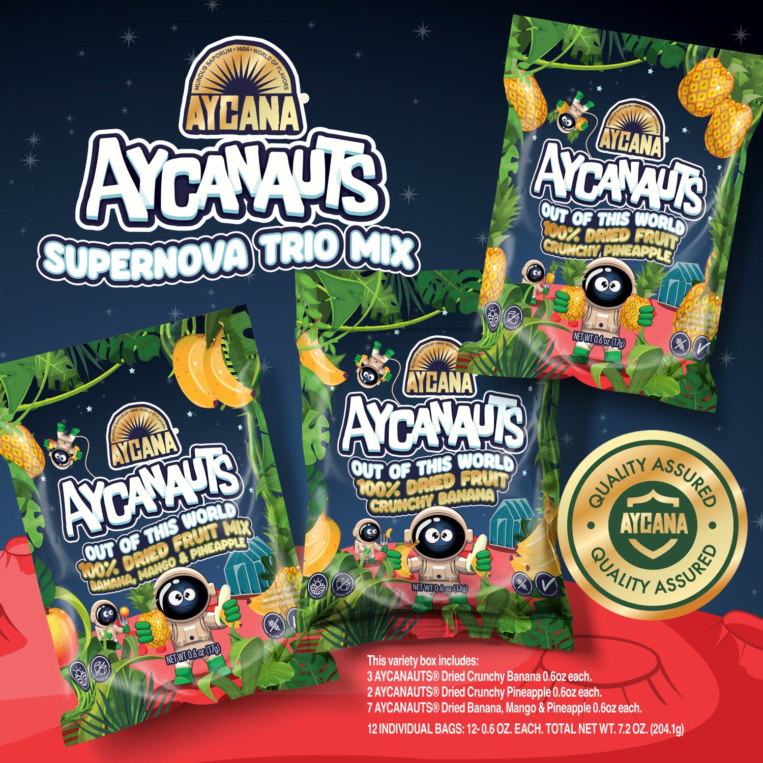 AYCANAUTS Supernova Trio Fruit Variety Box, 12 Snack Packs — 0.6