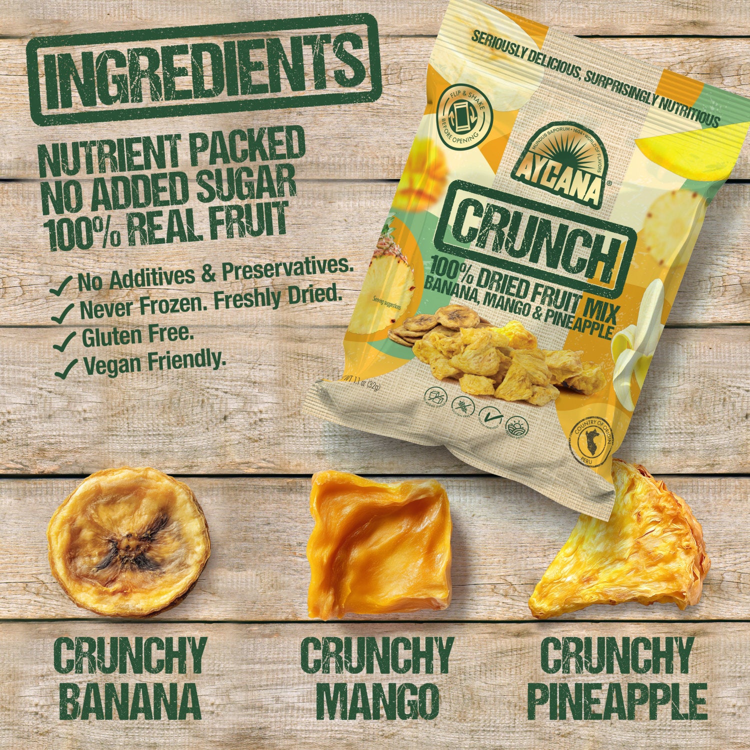 AYCANA Tropical Trio Fruit Variety Box, 12 Snack Packs — 1.1 oz