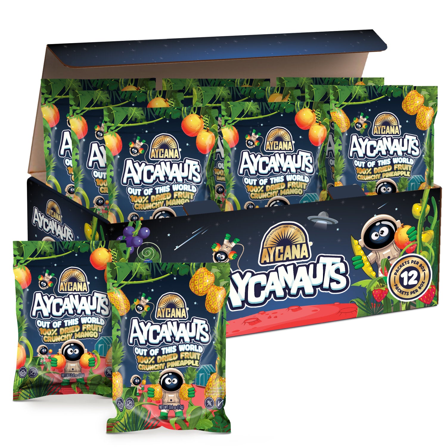 AYCANAUTS Planet Munch Fruit Variety Box, 12 Snack Packs — 0.6 oz