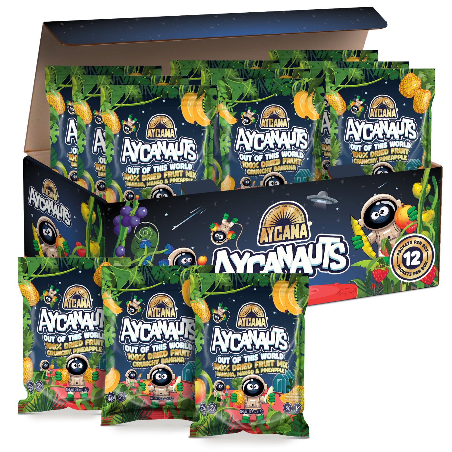 AYCANAUTS Supernova Trio Fruit Variety Box, 12 Snack Packs — 0.6
